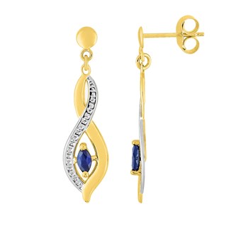 Women's two-tone pendant earrings - sapphire - 9-carat gold