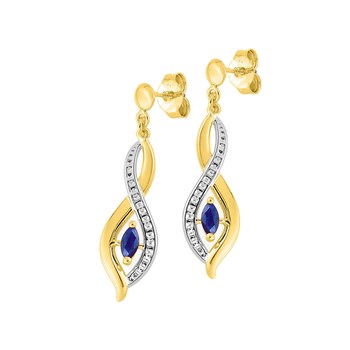 Women's two-tone pendant earrings - sapphire - 9-carat gold