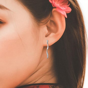 Women's dangling earrings - Zirconium oxide - 9 carat gold