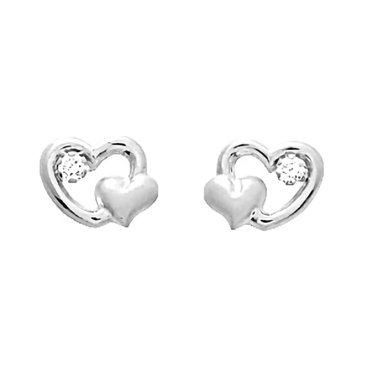 Boucles d'oreilles femme - Oxyde de zirconium - Or 18 Carats - Coeur
