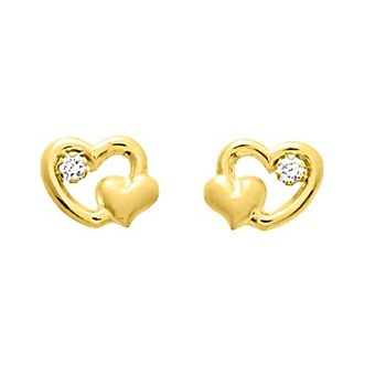 Boucles d'oreilles femme - Oxyde de zirconium - Or 18 Carats - Coeurs