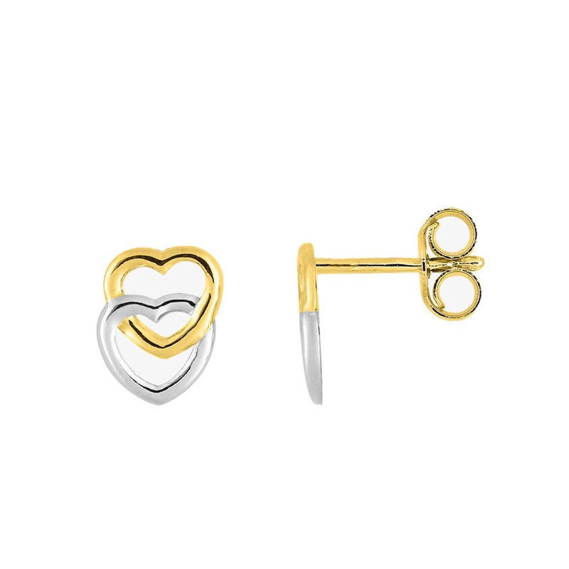 Boucles d'oreilles enfant bicolores - Or 18 Carats - Coeur