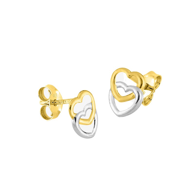 Boucles d'oreilles enfant bicolores - Or 18 Carats - Coeur - vue 2