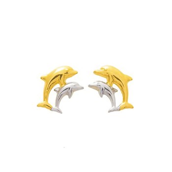 Boucles d'oreilles femme bicolores - Or 18 Carats - Dauphin