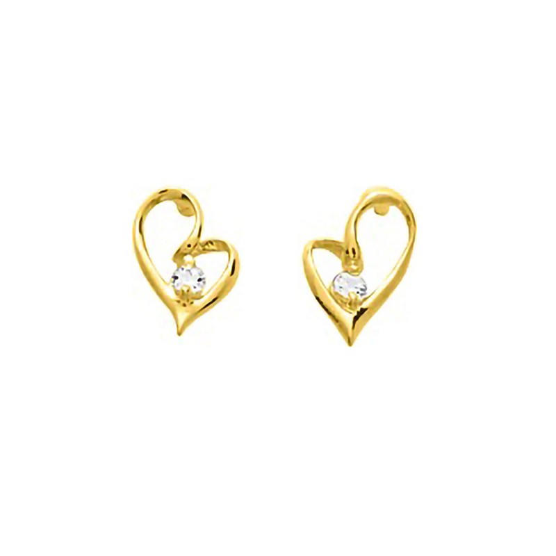 Boucles d'oreilles femme - Oxyde de zirconium - Or 18 Carats - Coeur