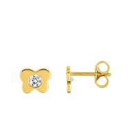 Boucles d'oreilles femme - Oxyde de zirconium - Or 18 Carats - Fleur