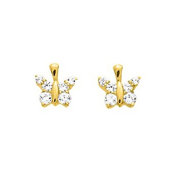 Boucles d'oreilles femme - Oxyde de zirconium - Or 18 Carats - Papillon