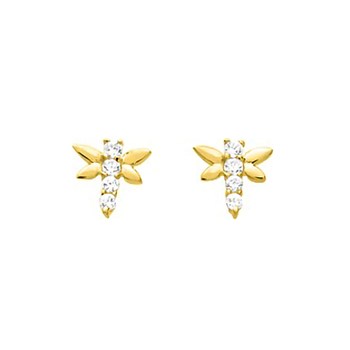 Boucles d'oreilles femme - Oxyde de zirconium - Or 18 Carats - Libellule