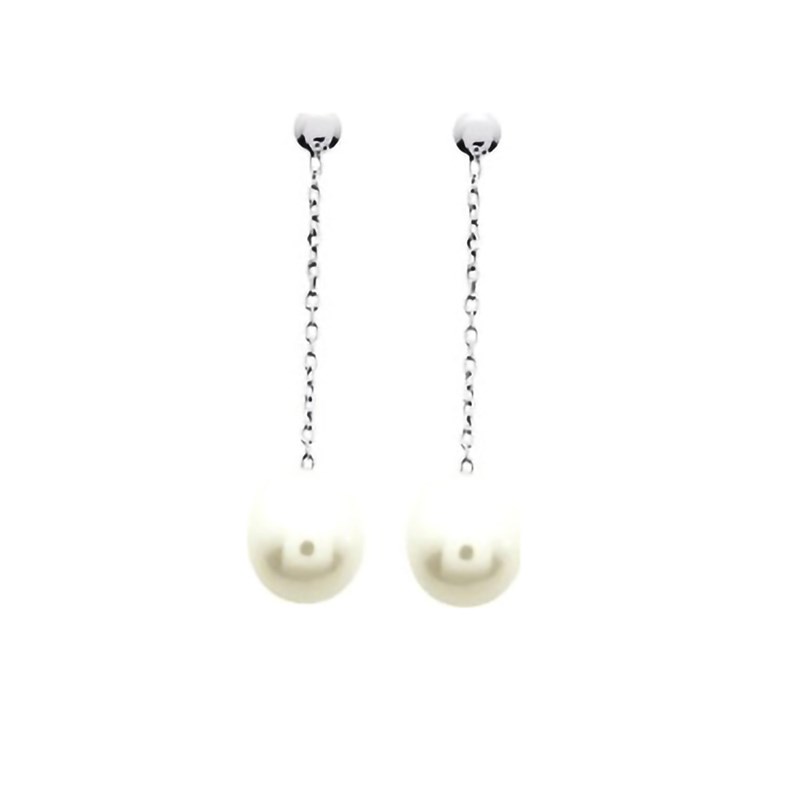 Boucles d'oreilles femme pendantes - perle - Or 18 Carats