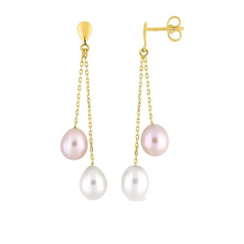 Women's dangling earrings - pearl - 18 carat gold