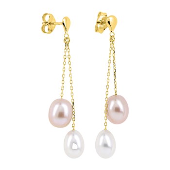 Women's dangling earrings - pearl - 18 carat gold