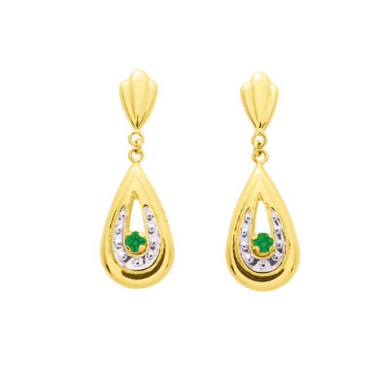 Boucles d'oreilles femme pendantes - émeraude - Or 18 Carats