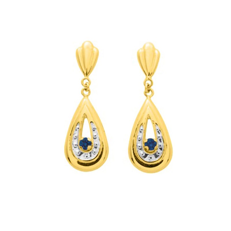 Boucles d'oreilles femme pendantes - saphir - Or 18 Carats