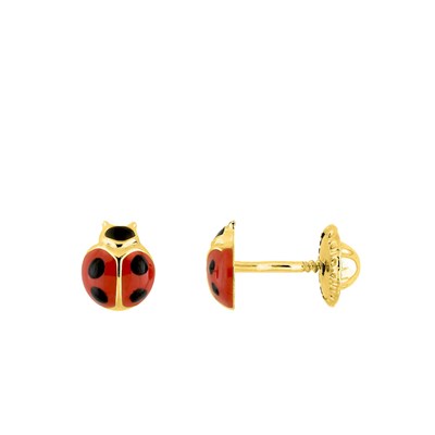 Boucles D'oreilles Coccinelle Faites Main – Rouge, Pois Noirs, Perles Vertes