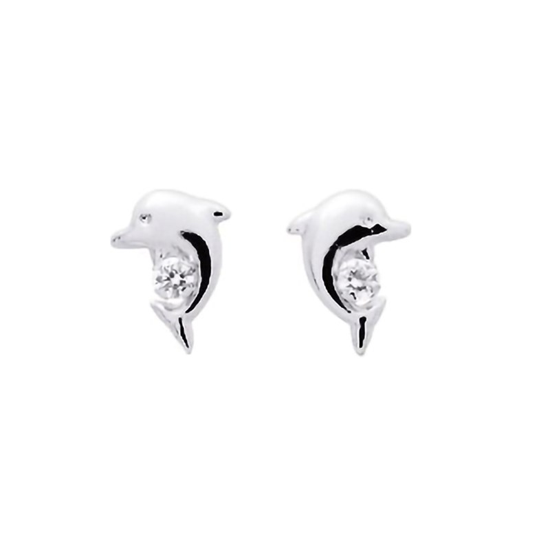 Boucles d'oreilles femme - Oxyde de zirconium - Or 18 Carats - Dauphin