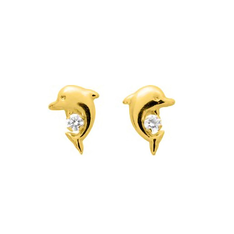 Boucles d'oreilles enfant - Oxyde de zirconium - Or 18 Carats - Dauphin