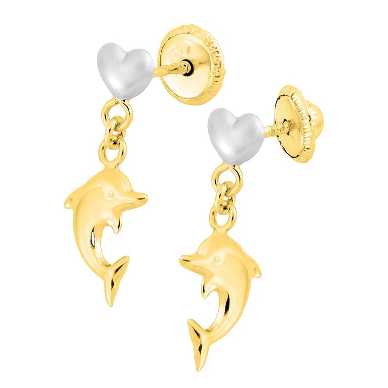 Boucles d'oreilles enfant  - Or 18 Carats - Dauphin - vue 2