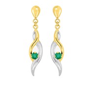 Boucles d'oreilles femme pendantes bicolores - émeraude - Or 18 Carats