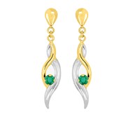 Boucles d'oreilles femme pendantes bicolores - émeraude - Or 18 Carats