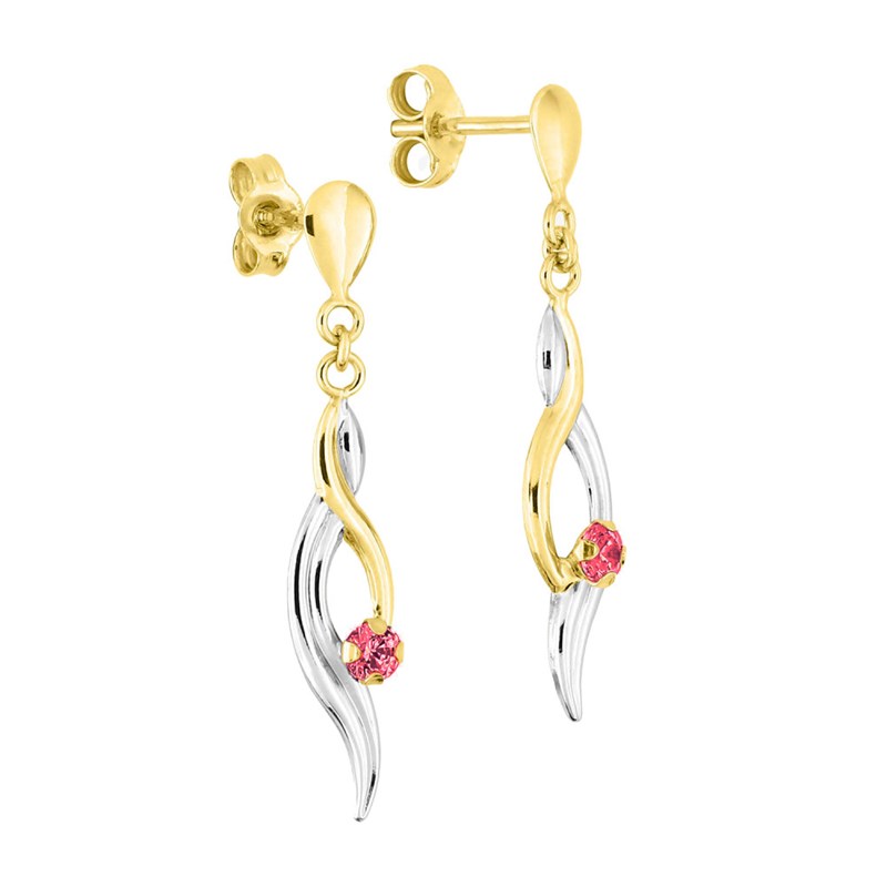 Boucles d'oreilles femme pendantes bicolores - rubis - Or 18 Carats - vue 2