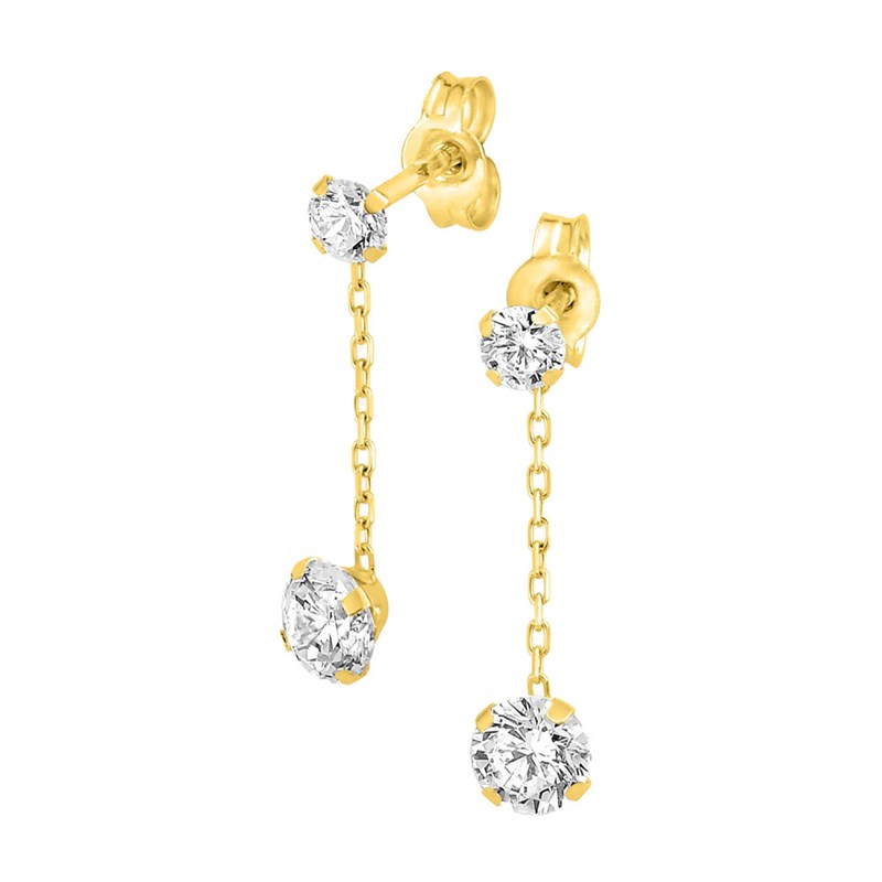 Boucles d'oreilles femme pendantes - Oxyde de zirconium - Or 18 Carats - vue 2