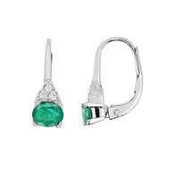 Boucles d'oreilles femme Emeraude et Diamant 0.06 ct - Or 18 Carats