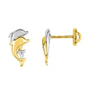 Boucles d'oreilles enfant bicolores - Or 18 Carats - Dauphin