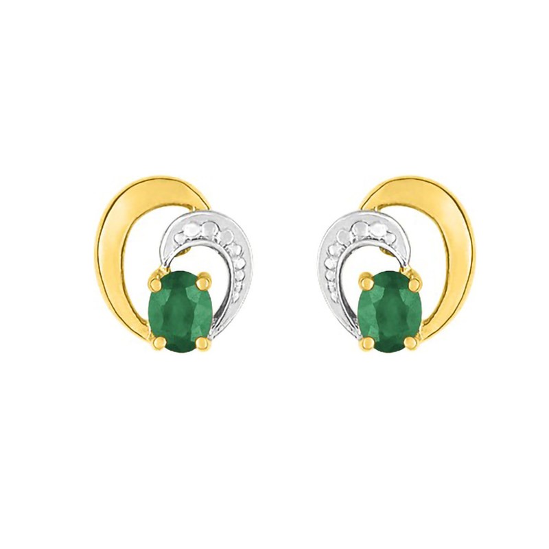 Boucles d'oreilles femme bicolores - Emeraude - Or 18 Carats