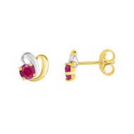 Boucles d'oreilles femme bicolores - Rubis - Or 18 Carats