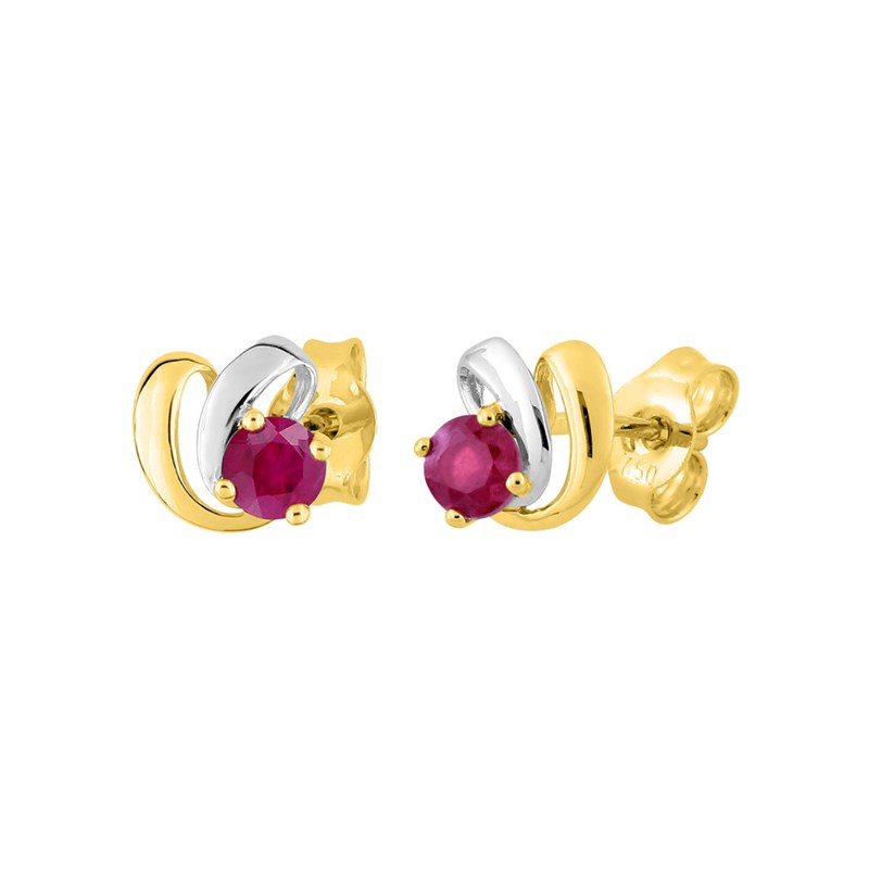 Boucles d'oreilles femme bicolores - Rubis - Or 18 Carats - vue 2