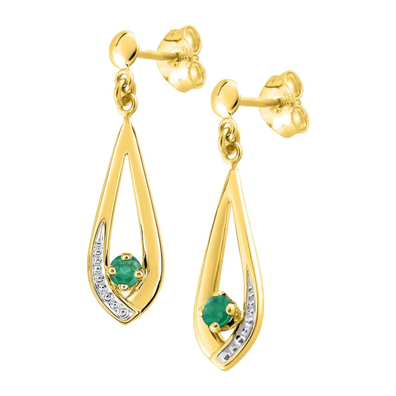 Boucles d'oreilles femme pendantes Emeraude - Or 18 Carats - vue 2