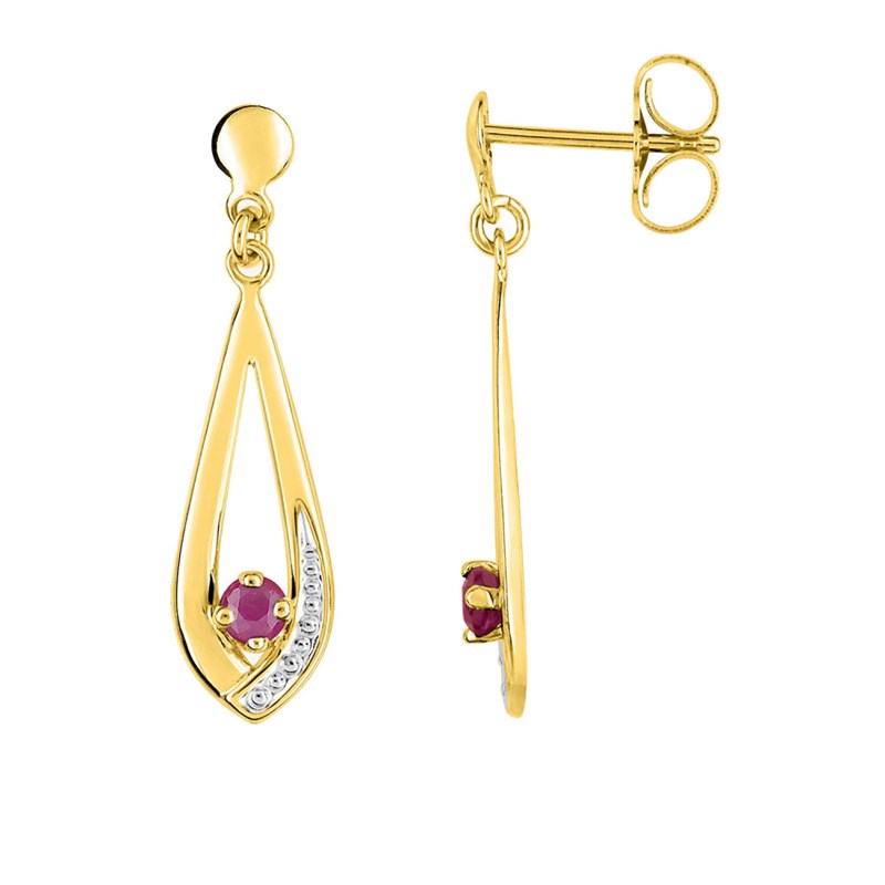 Boucles d'oreilles femme pendantes - Rubis - Or 18 Carats