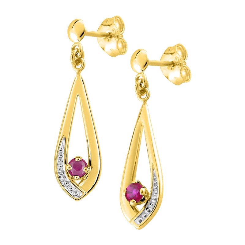 Boucles d'oreilles femme pendantes - Rubis - Or 18 Carats - vue 2