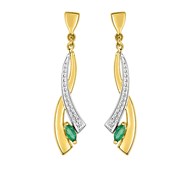 Boucles d'oreilles femme pendantes bicolores - Or 18 Carats - Emeraude