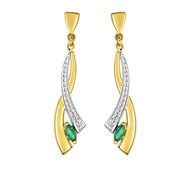 Boucles d'oreilles femme pendantes bicolores - Or 18 Carats - Emeraude