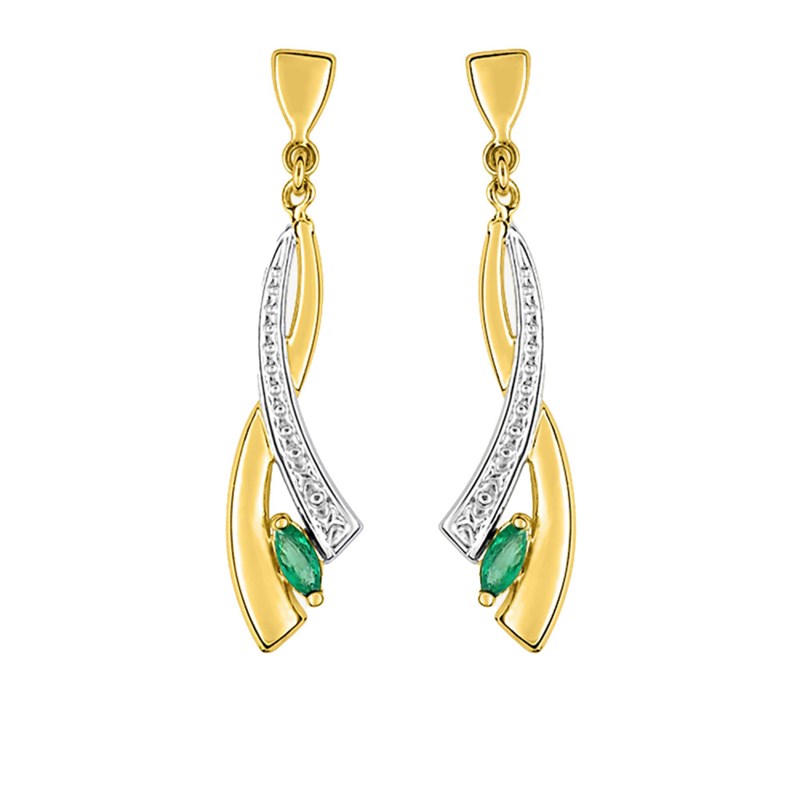 Boucles d'oreilles femme pendantes bicolores - Or 18 Carats - Emeraude