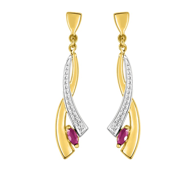 Boucles d'oreilles femme pendantes bicolores - Rubis - Or 18 Carats