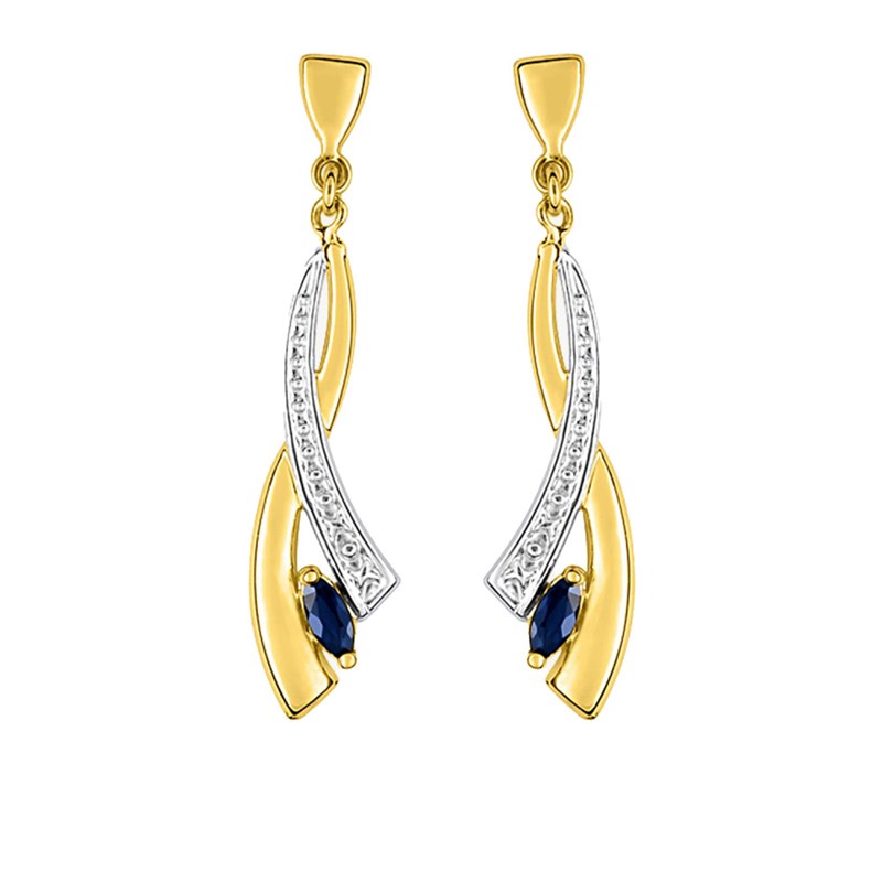 Boucles d'oreilles femme pendantes bicolores - Saphir - Or 18 Carats