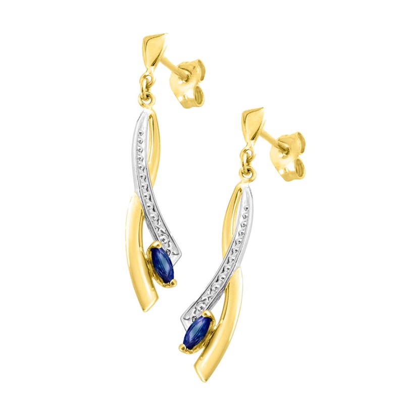 Boucles d'oreilles femme pendantes bicolores - Saphir - Or 18 Carats - vue 2