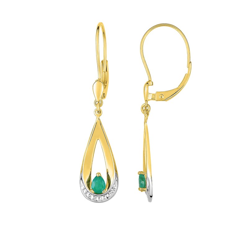 Boucles d'oreilles femme pendates - Emeraude - Or 18 Carats