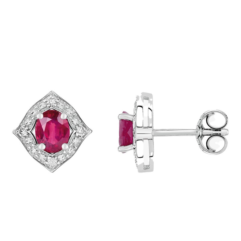 Boucles d'oreilles femme - Rubis et Diamant - Or 18 Carats