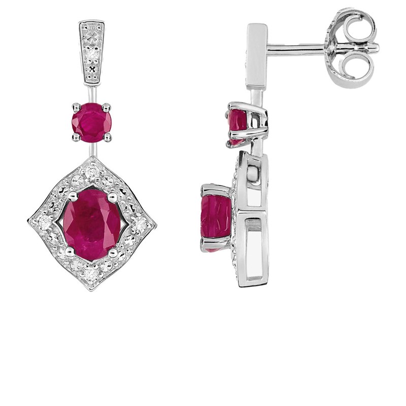 Boucles d'oreilles femme - Rubis et Diamant - Or 18 Carats