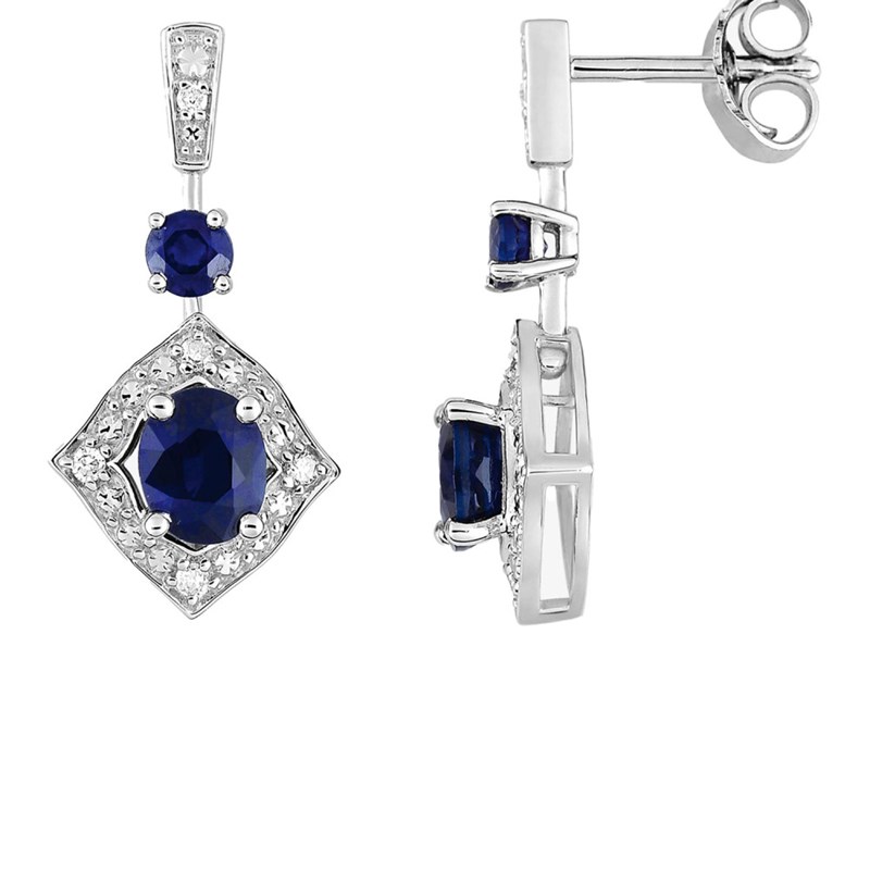 Boucles d'oreilles femme - Saphir et Diamant - Or 18 Carats