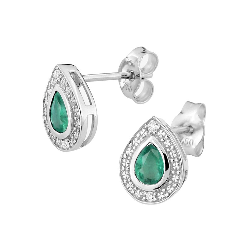 Boucles d'oreilles femme - Emeraude et Diamant - Or 18 Carats - vue 2