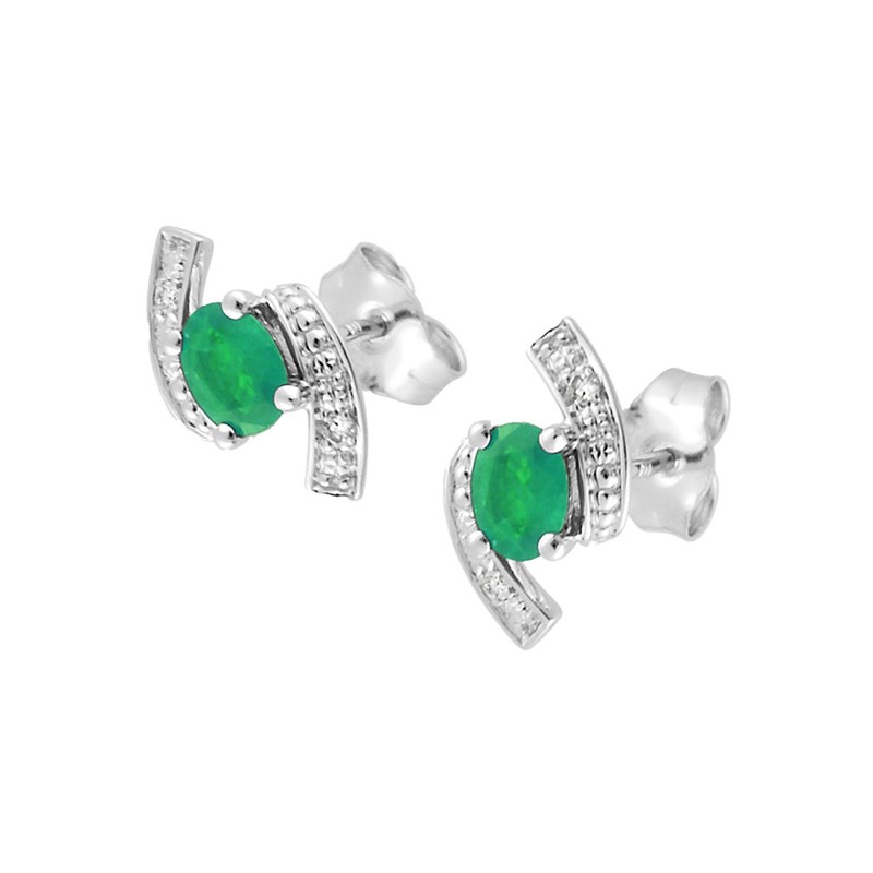 Boucles d'oreilles femme - Emeraude et Diamant - Or 18 Carats - vue 2