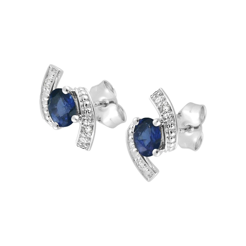 Boucles d'oreilles femme - Saphir et Diamant - Or 18 Carats - vue 2