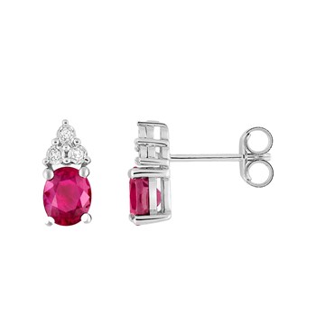 Boucles d'oreilles femme - Rubis et Diamant - Or 18 Carats