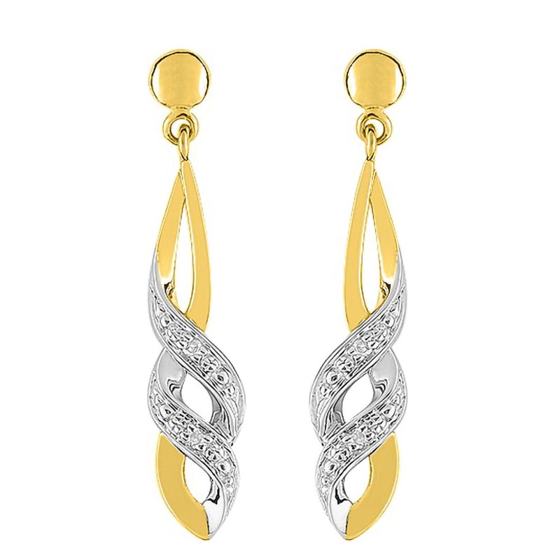 Boucles d'oreilles femme pendates bicolores - Diamant - Or 18 Carats