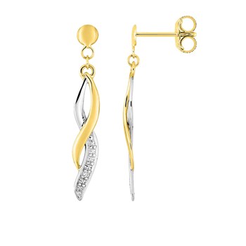 Boucles d'oreilles femme pendates - Diamant - bicolores - Or 18 Carats
