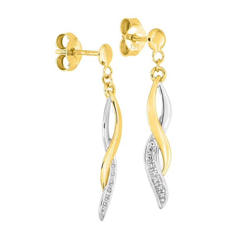 Boucles d'oreilles femme pendates - Diamant - bicolores - Or 18 Carats - vue 2